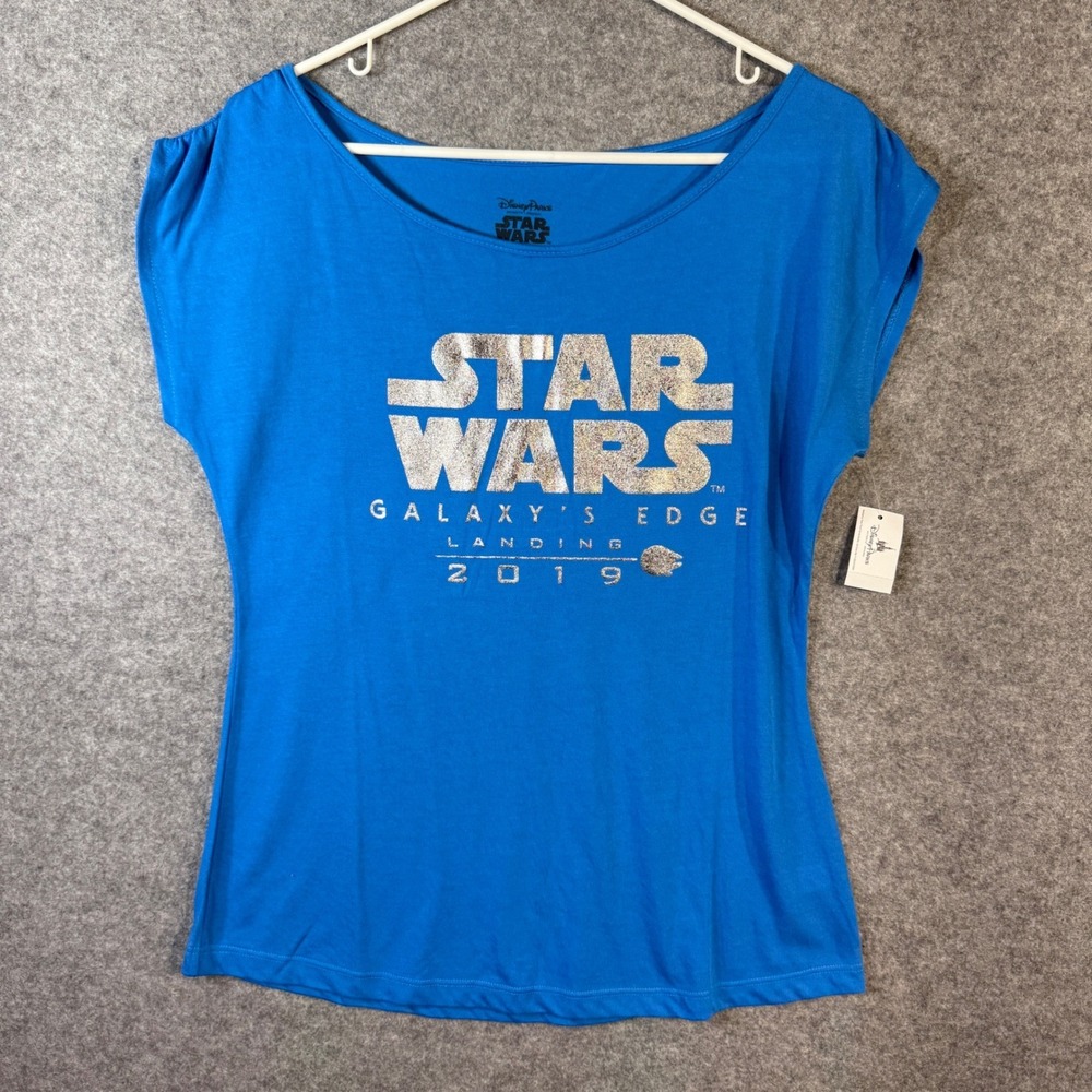 Disney Parks Star Wars Galaxy's Edge 2019 Women's Blue Graphic Tee S
